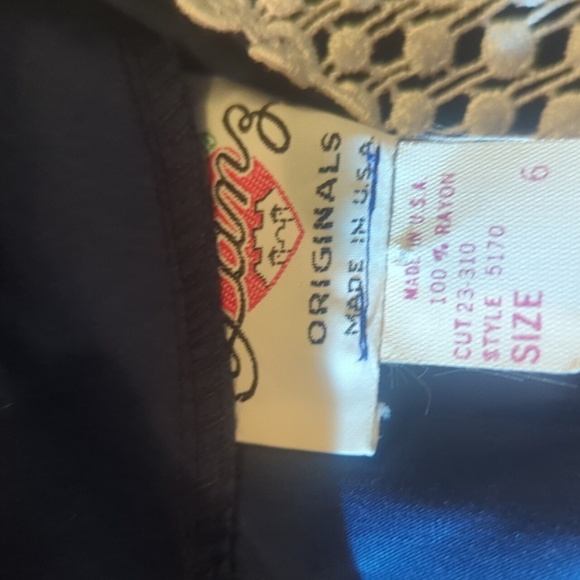 Vtg Lanz Blue Velvet Long Column Midi Dress Removable White Crochet Collar Sz XS - Picture 6 of 11